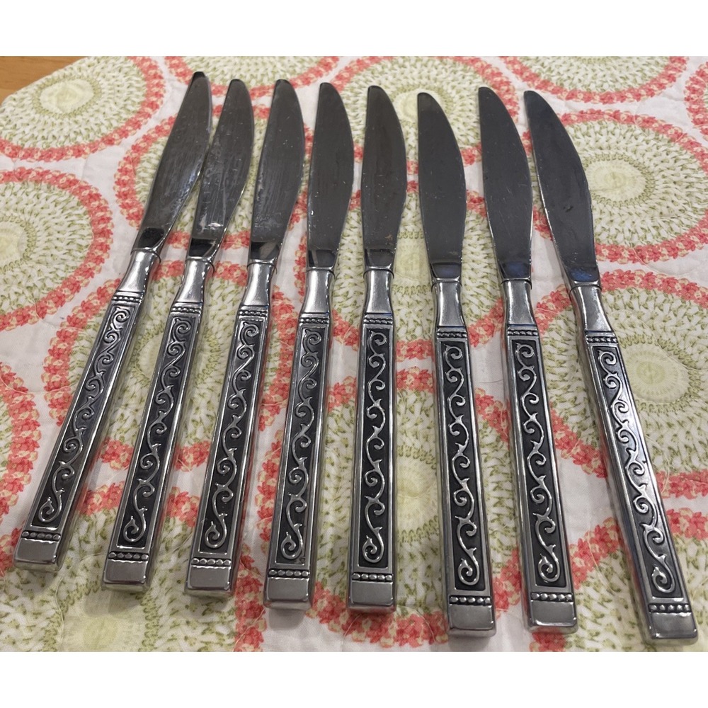 Oneida 1881 Roger Spanish Court Oval Dinner Hollow Knives Stainless Set Of 8